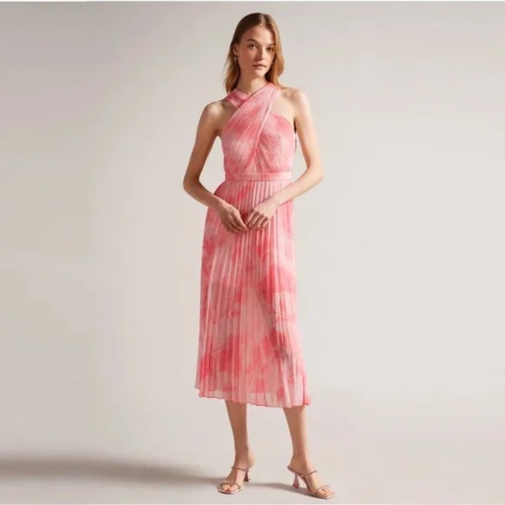 Ted Baker London Pink Pleated Midi Dress